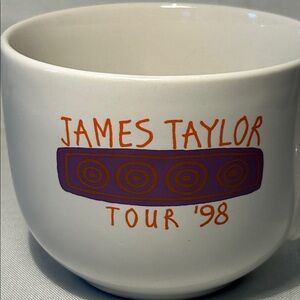 VTG ceramic mug featuring branding for the James Taylor Tour '98 collectible